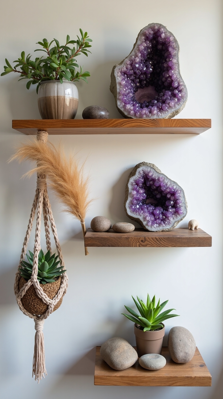bohemian crystals natural shelving decor