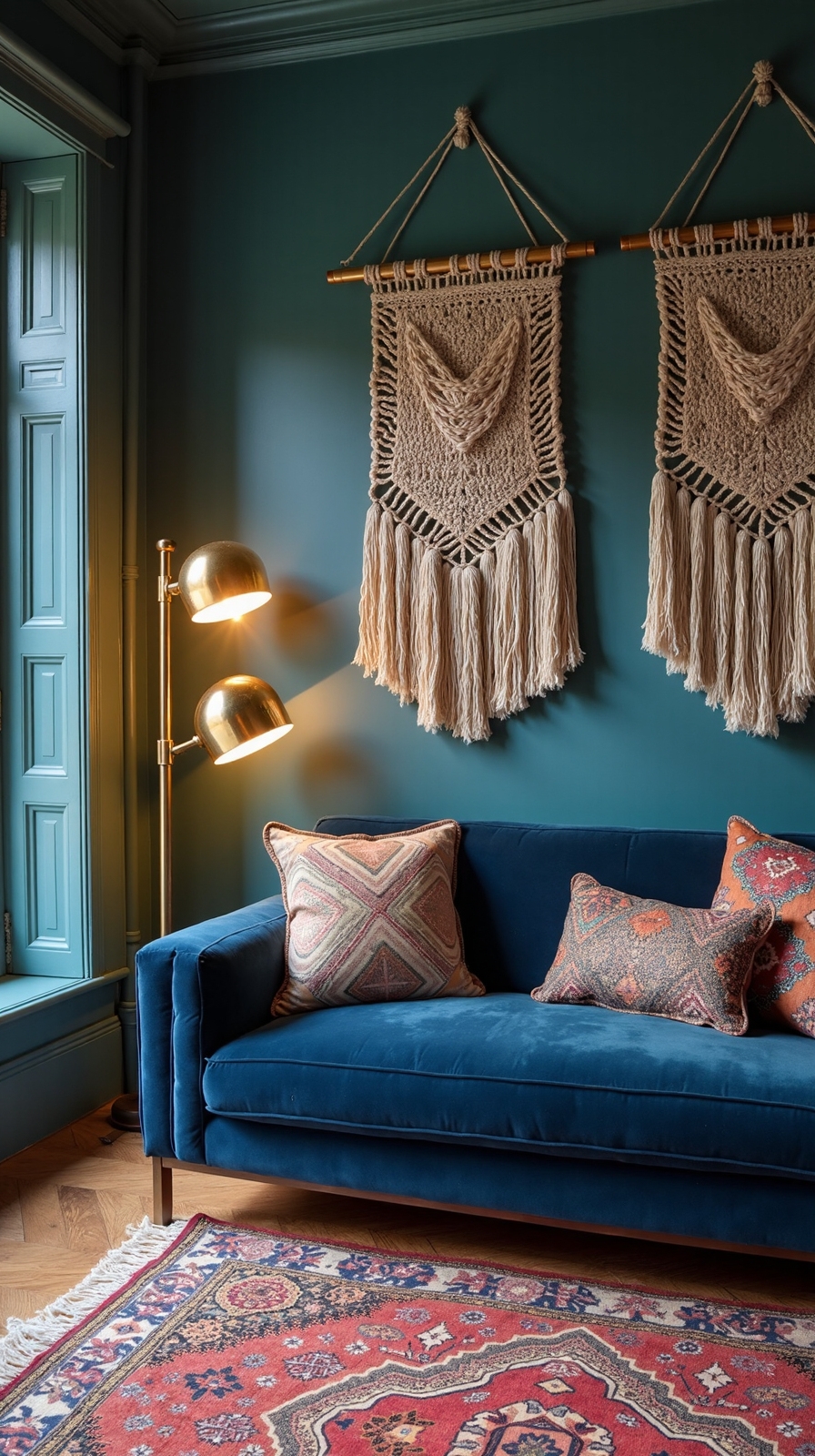 bohemian indigo velvet cozy living room