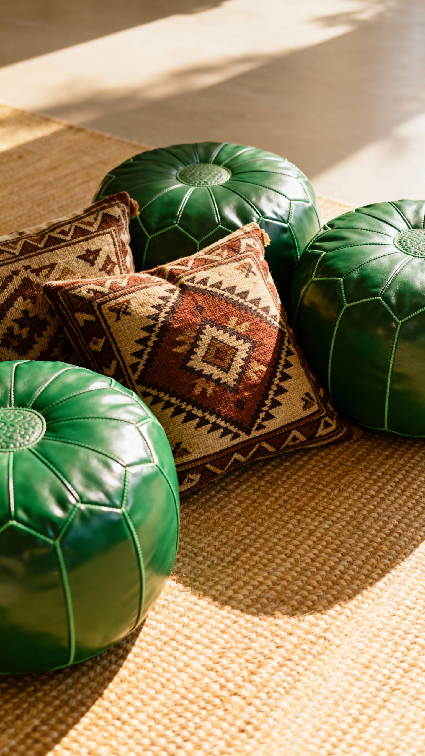 bohemian poufs and kilim pillows