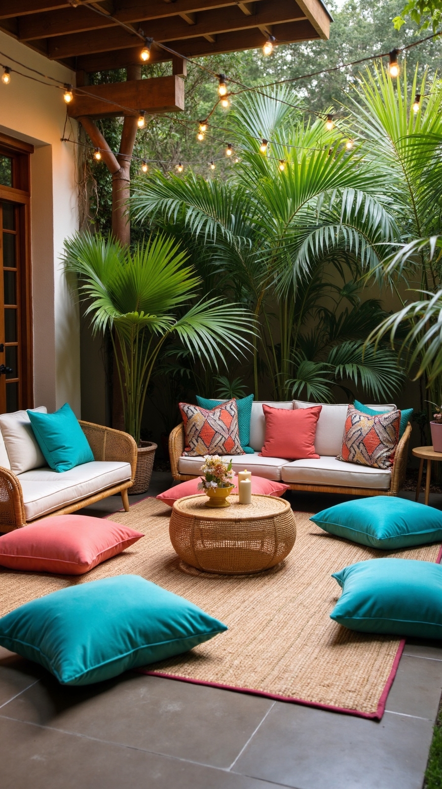 bohemian tropical outdoor lounge spaces