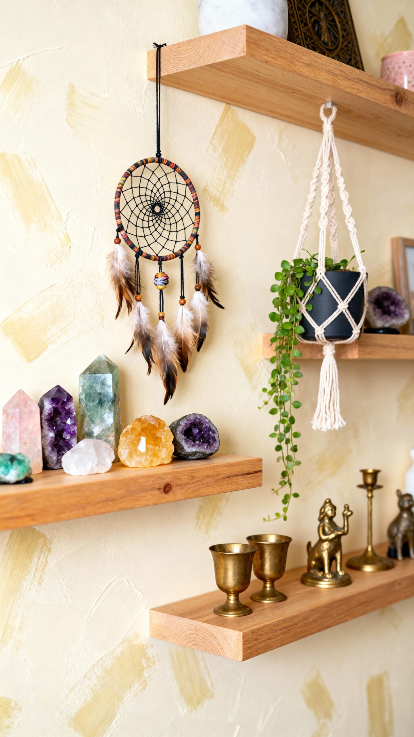 boho crystal display gallery shelves