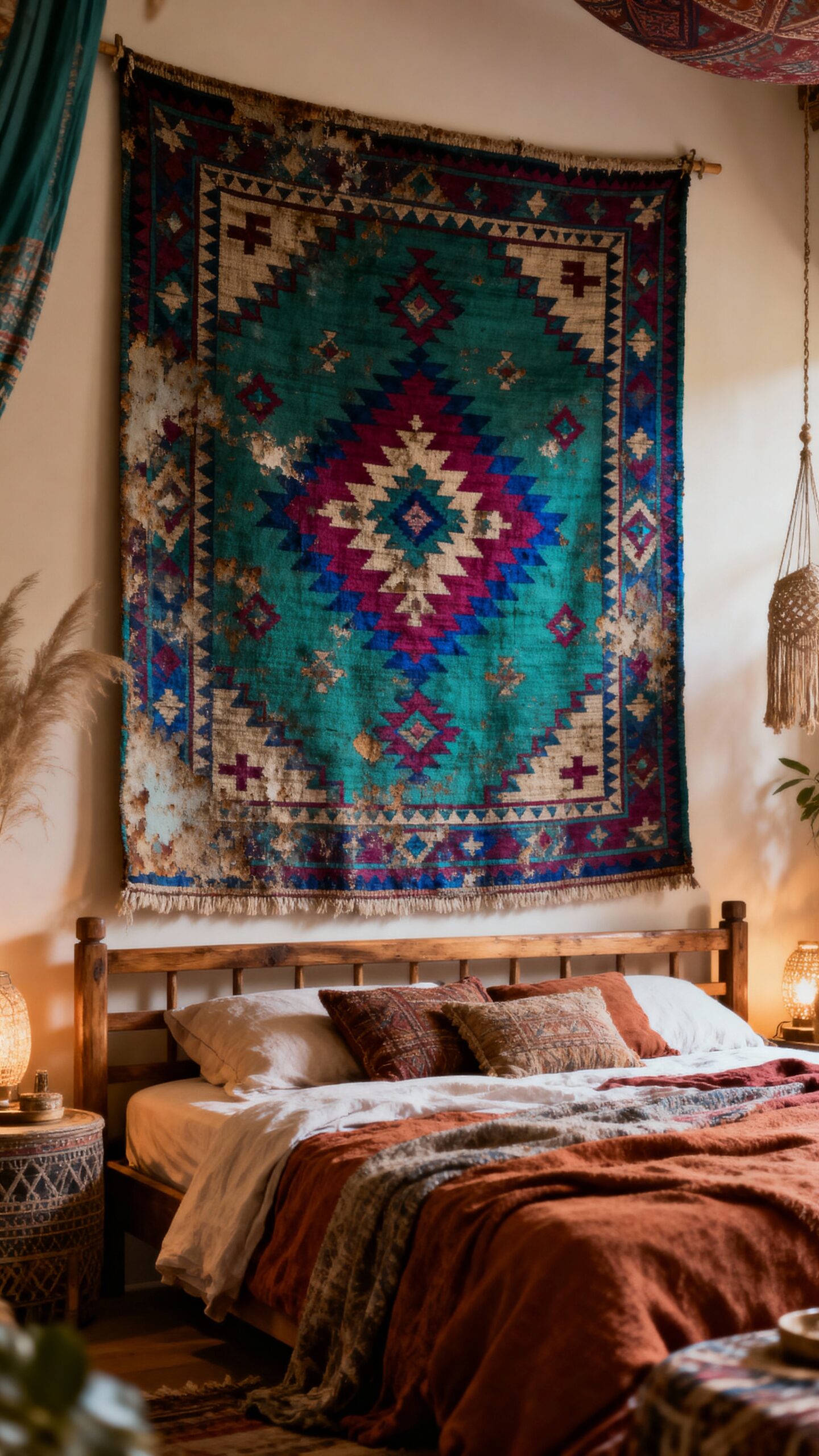 boho headboard wall hanging kilim