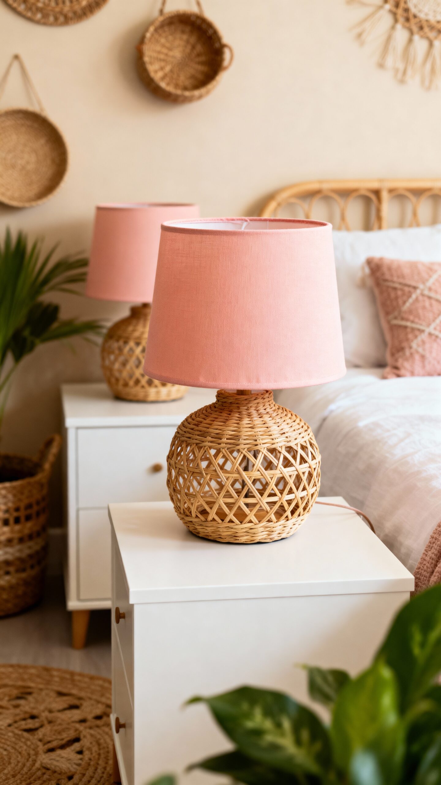 boho inspired natural rattan lamp statement