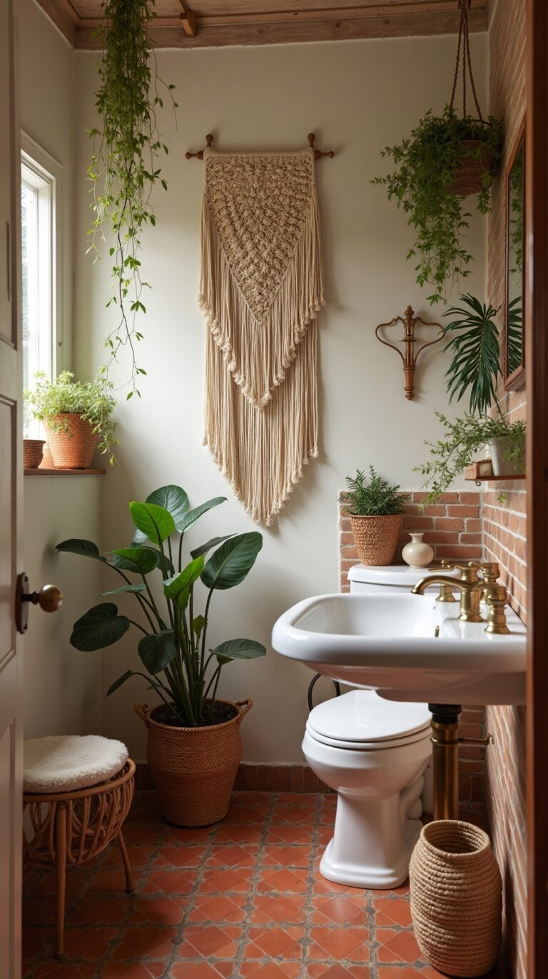 boho inspired small bathroom character ideas