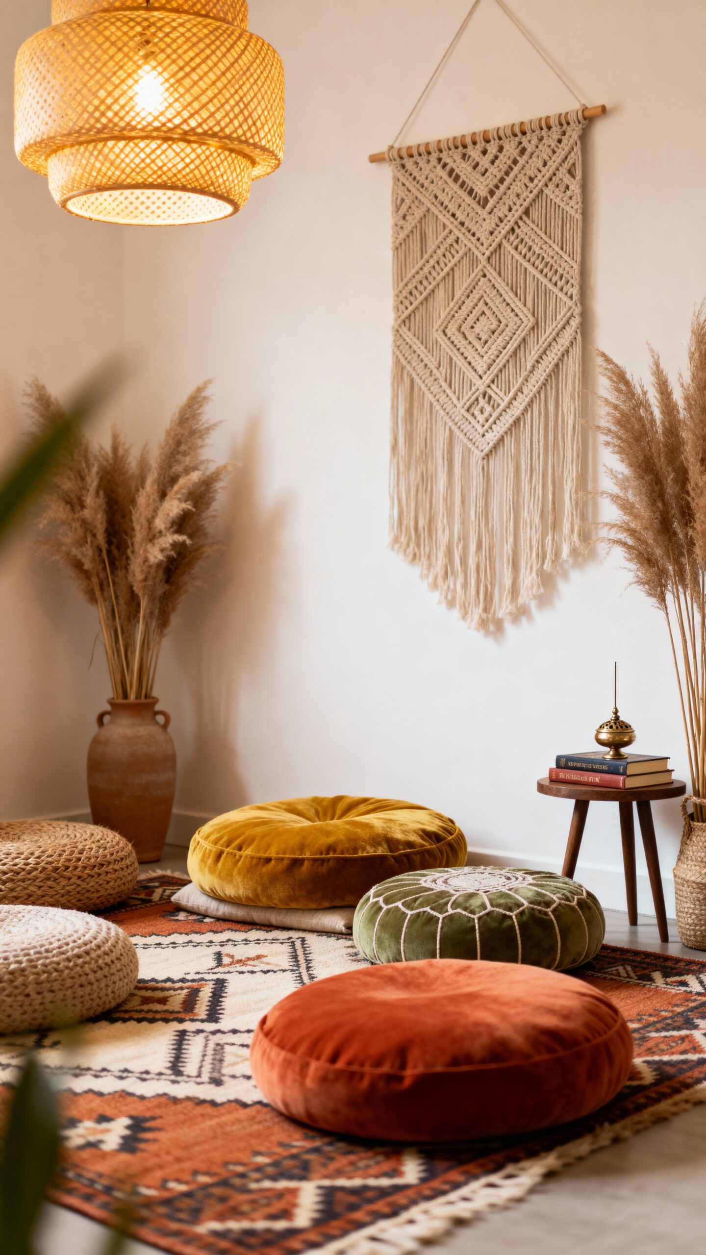 boho meditation space with floor cushions