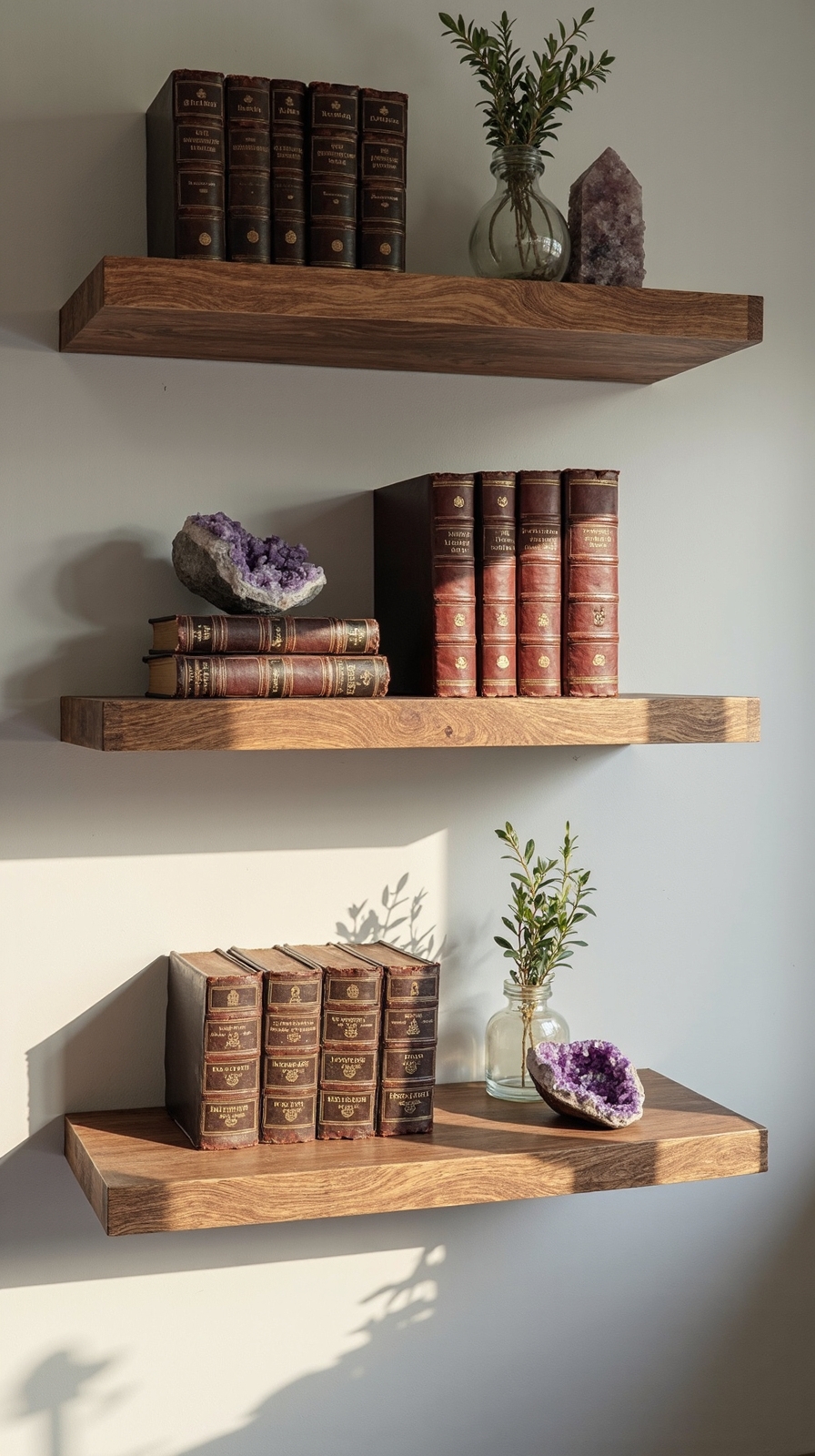 boho nature inspired book and crystal display