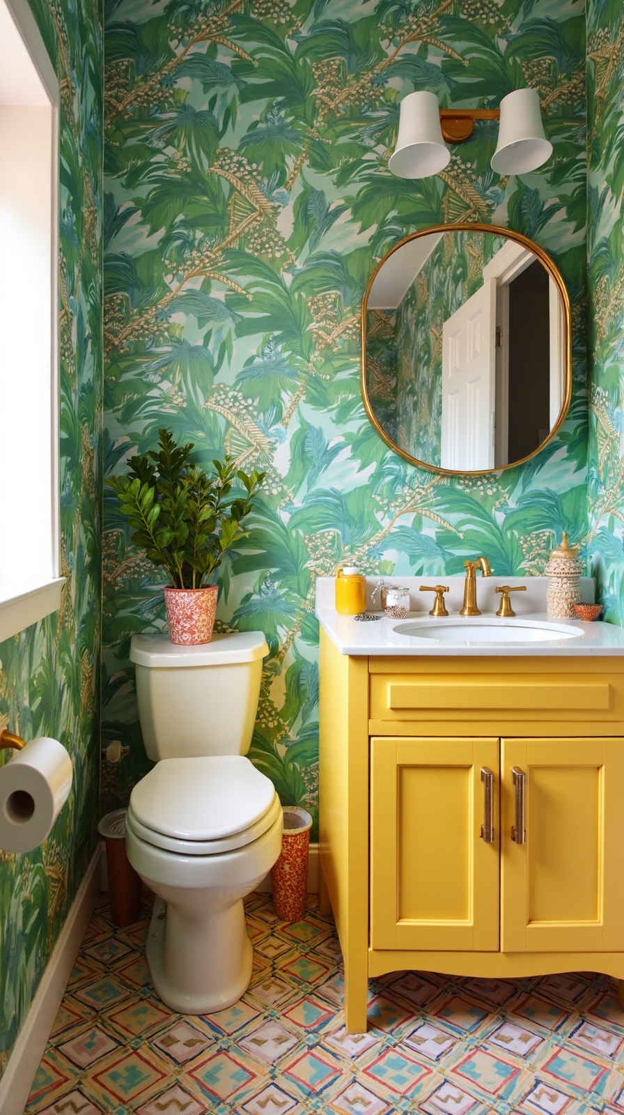 bold vibrant bathroom wallpaper