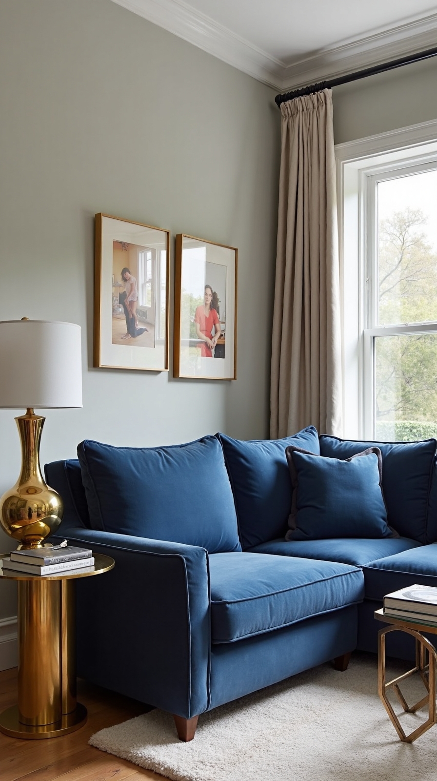 brass accents elevate casual denim furnishings