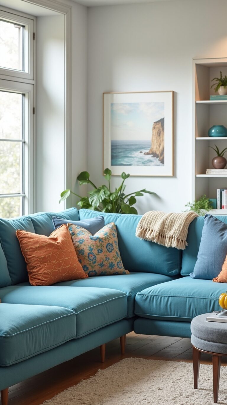 bright light blue couch living room ideas