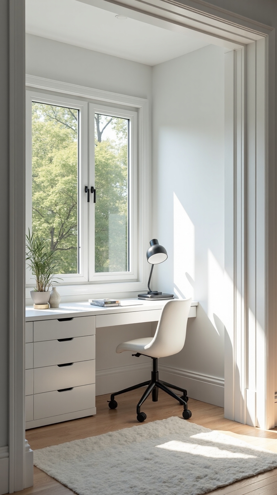 bright spacious minimalist corner office nook