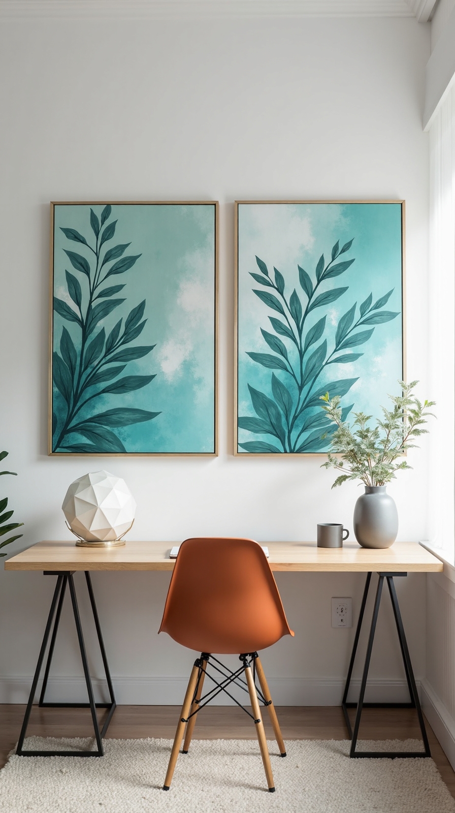 calming turquoise artwork creates workspace impact