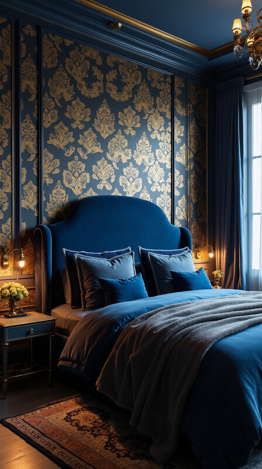 captivating metallic accents on dark blue