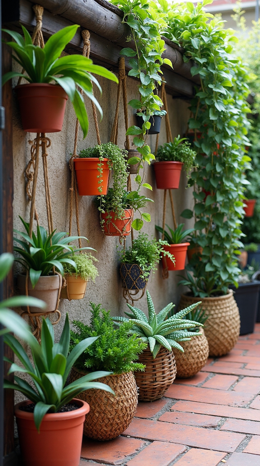 cascading plants create living wall artwork
