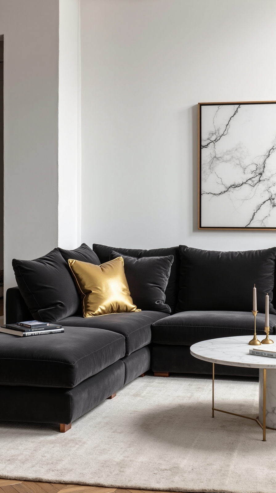 charcoal couch contemporary living space