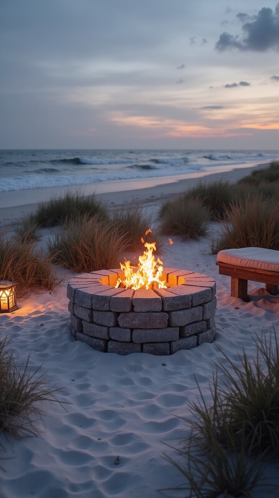 coastal beach inspired backyard fire pit oasis