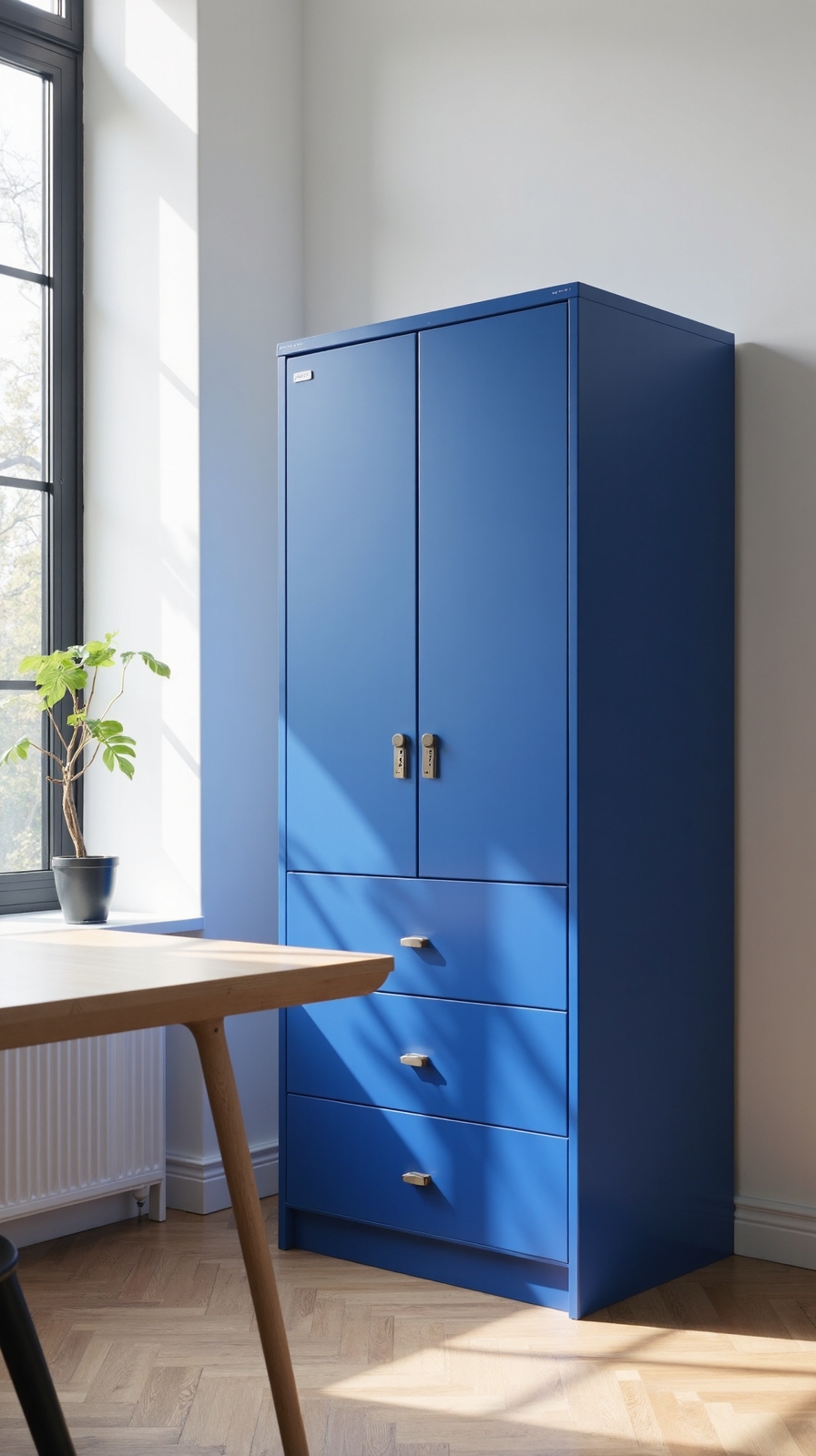 cobalt blue cabinet artful organization piece