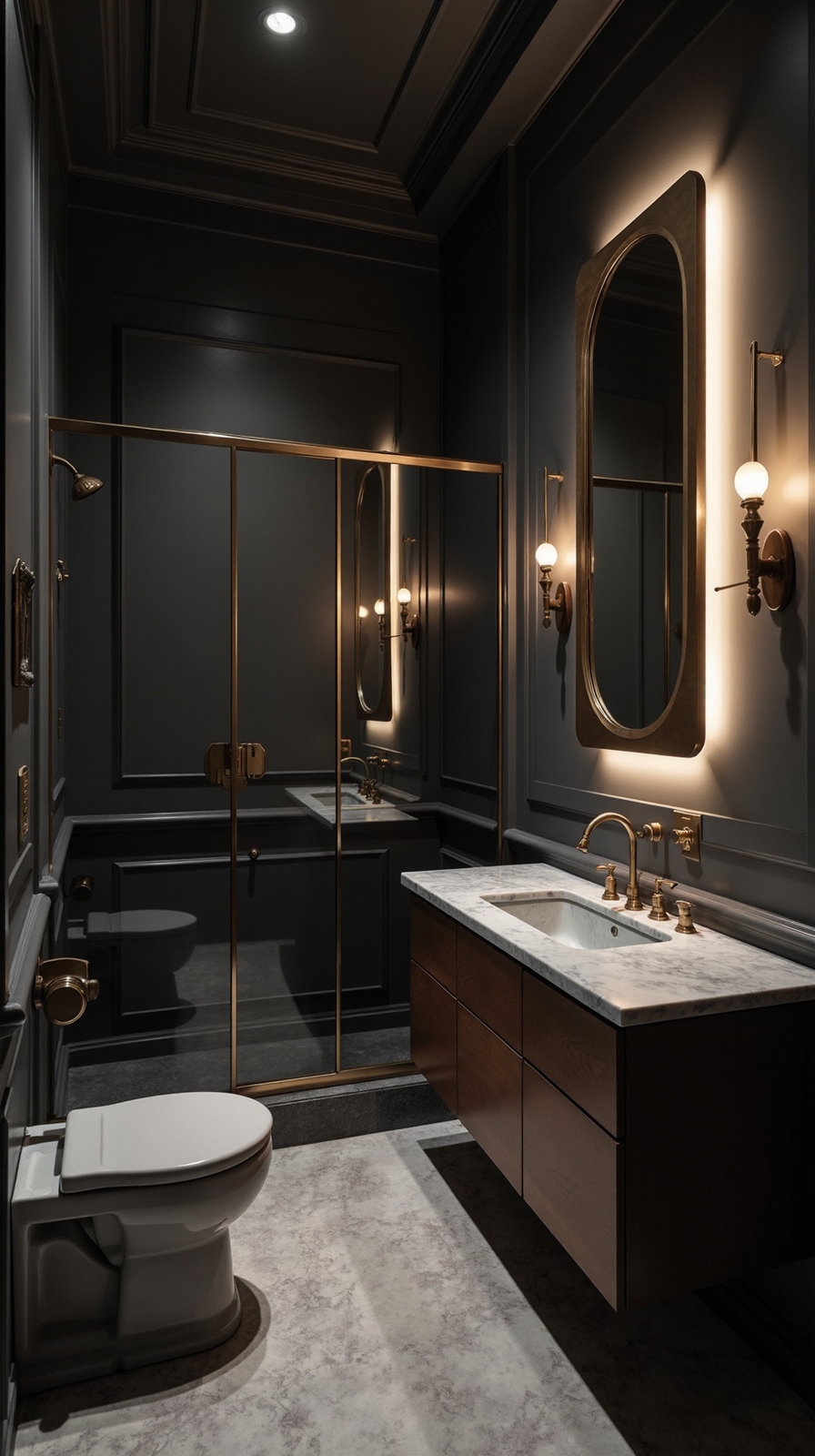 cocoon like intimate dark bathroom retreat