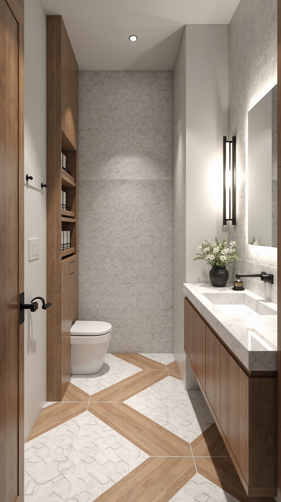cohesive mixed material bathroom flooring