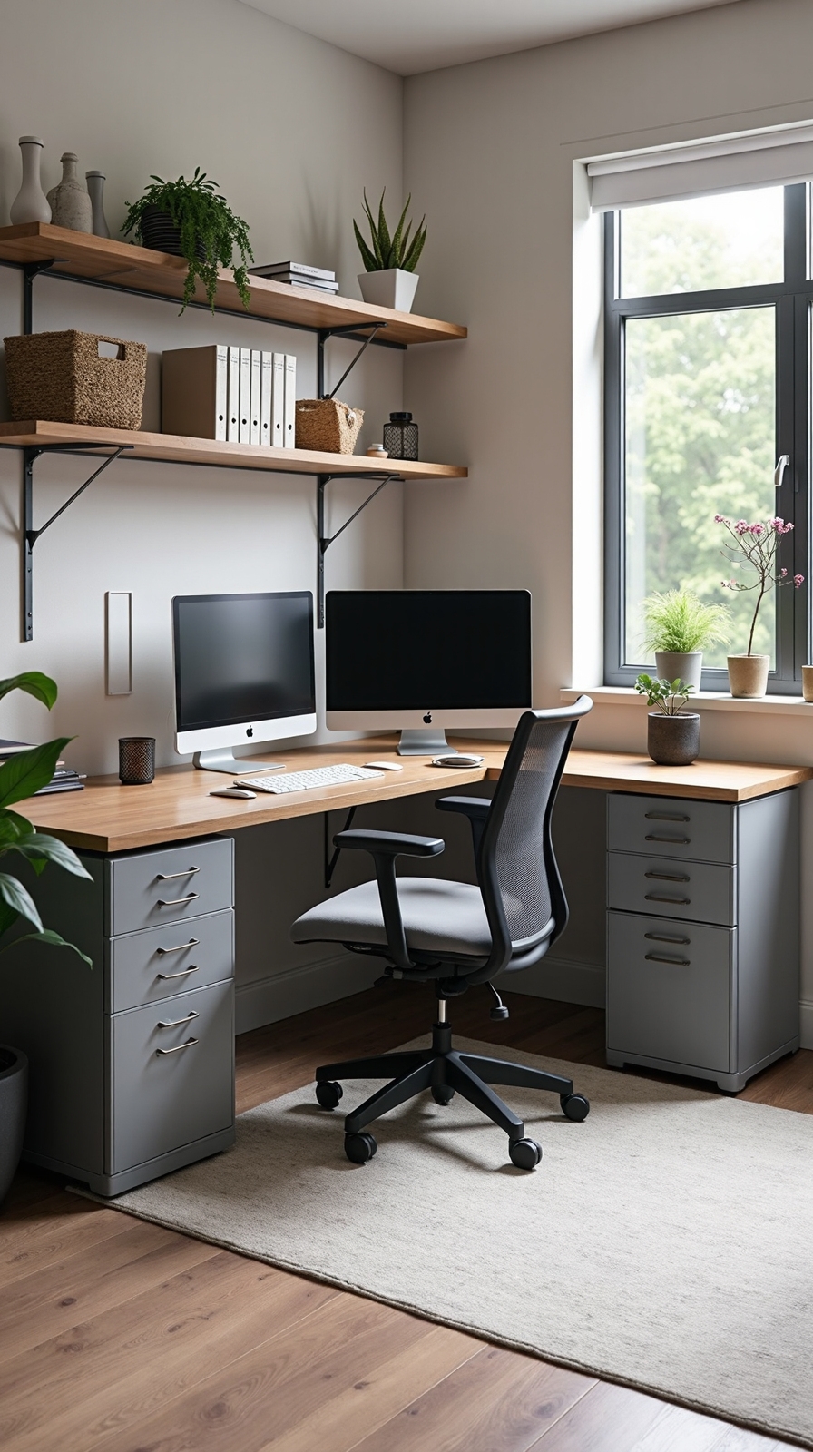 collaborative productive l shaped workstation setup