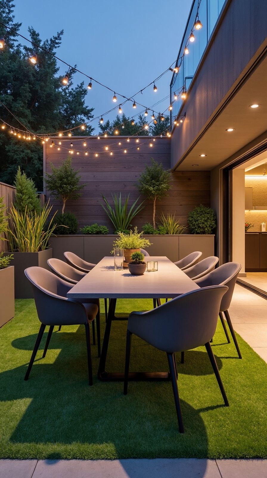 comfortable low maintenance outdoor dining oasis