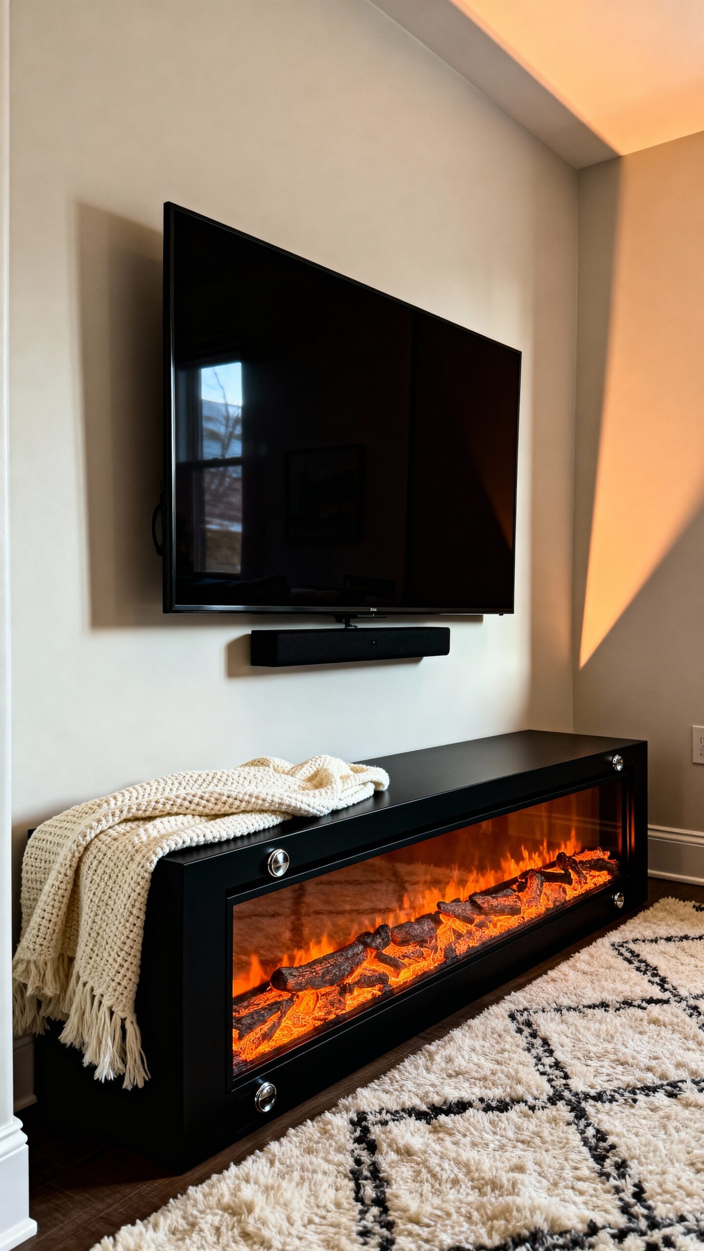 compact customizable space saving electric fireplace console