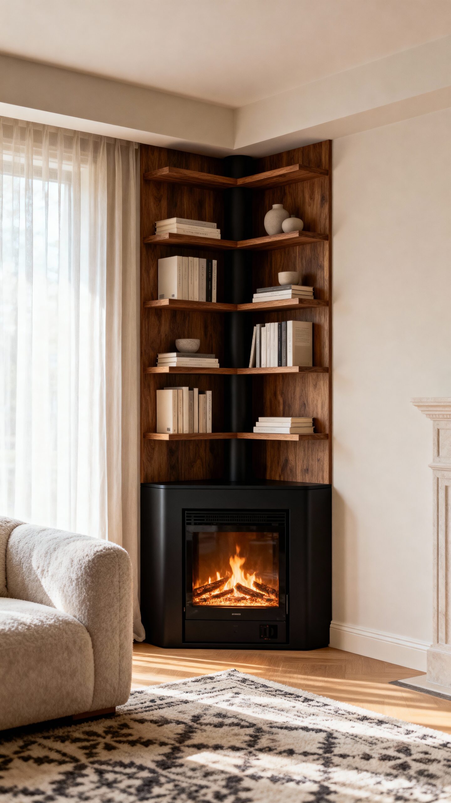 compact multifunctional corner electric fireplace