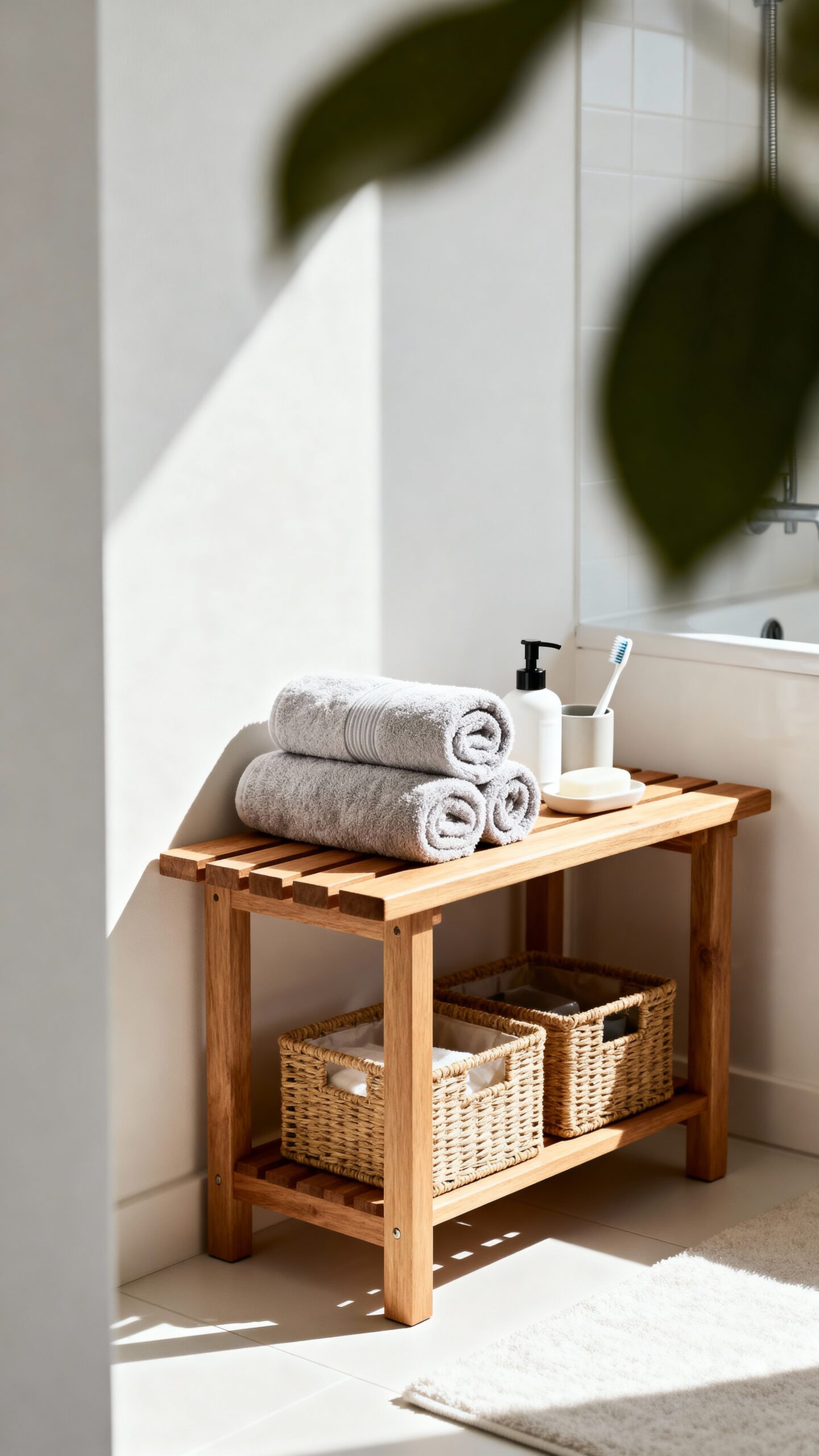 compact multipurpose bathroom bench solution