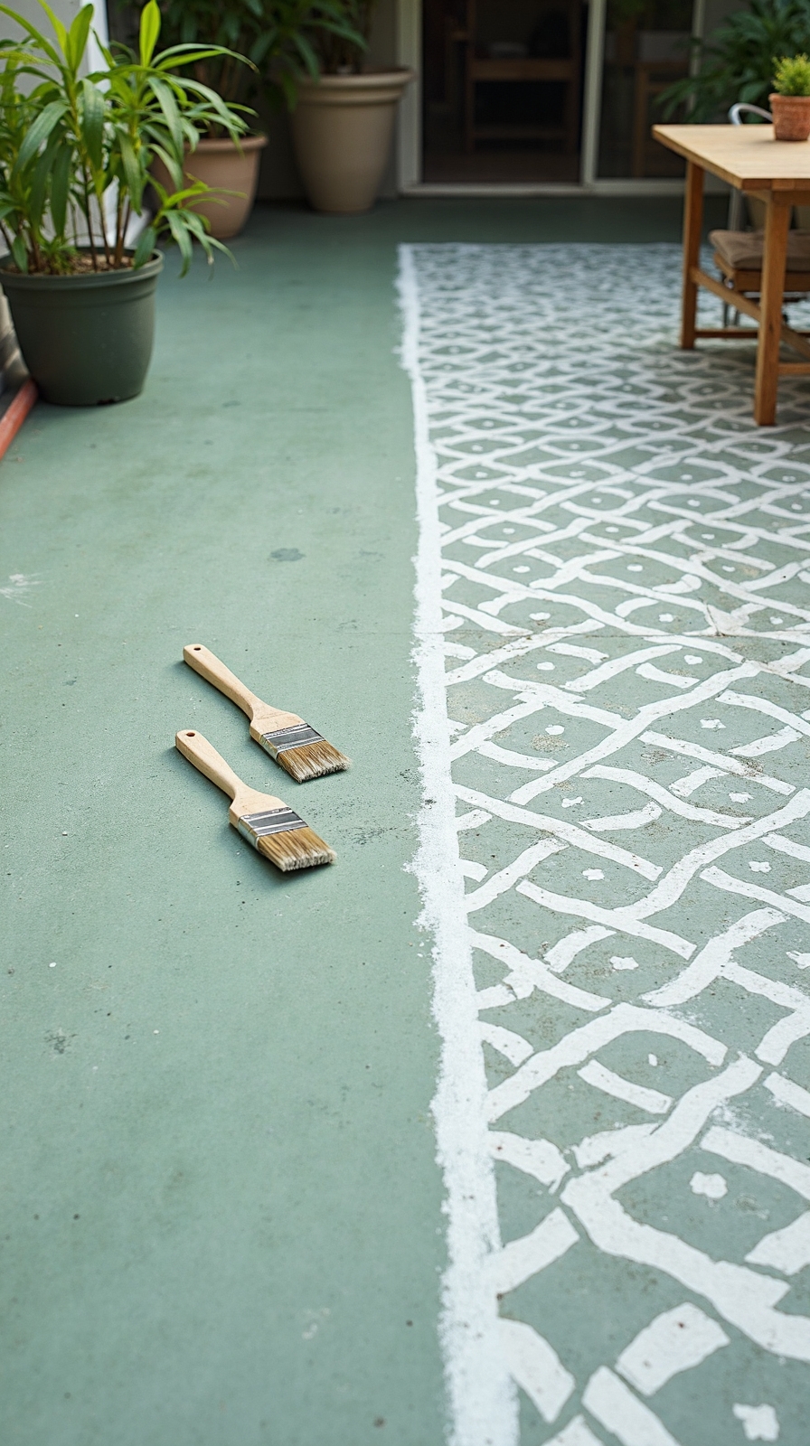 concrete renovation with paint and stencils