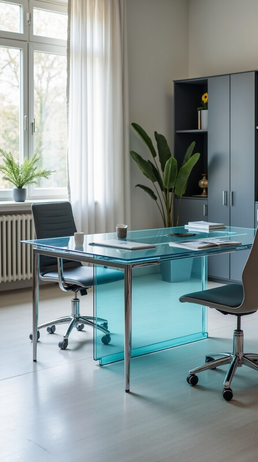 contemporary blue glass workspace