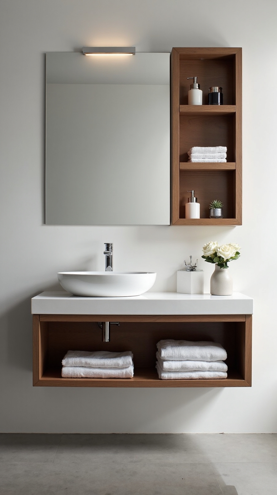 contemporary open shelf vanities