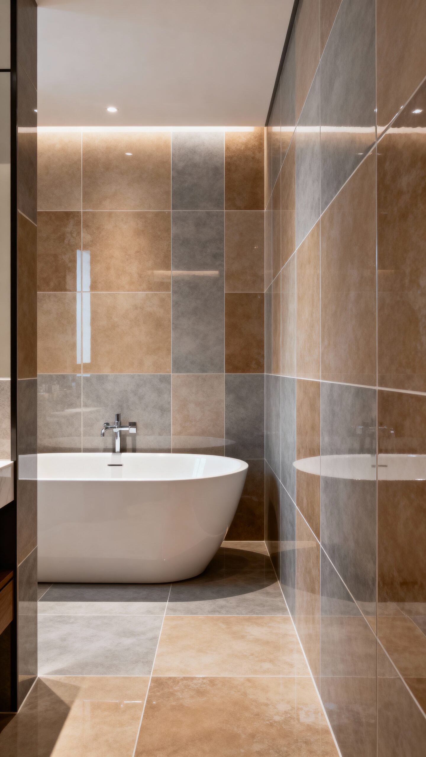 continuous tile creates spacious illusion