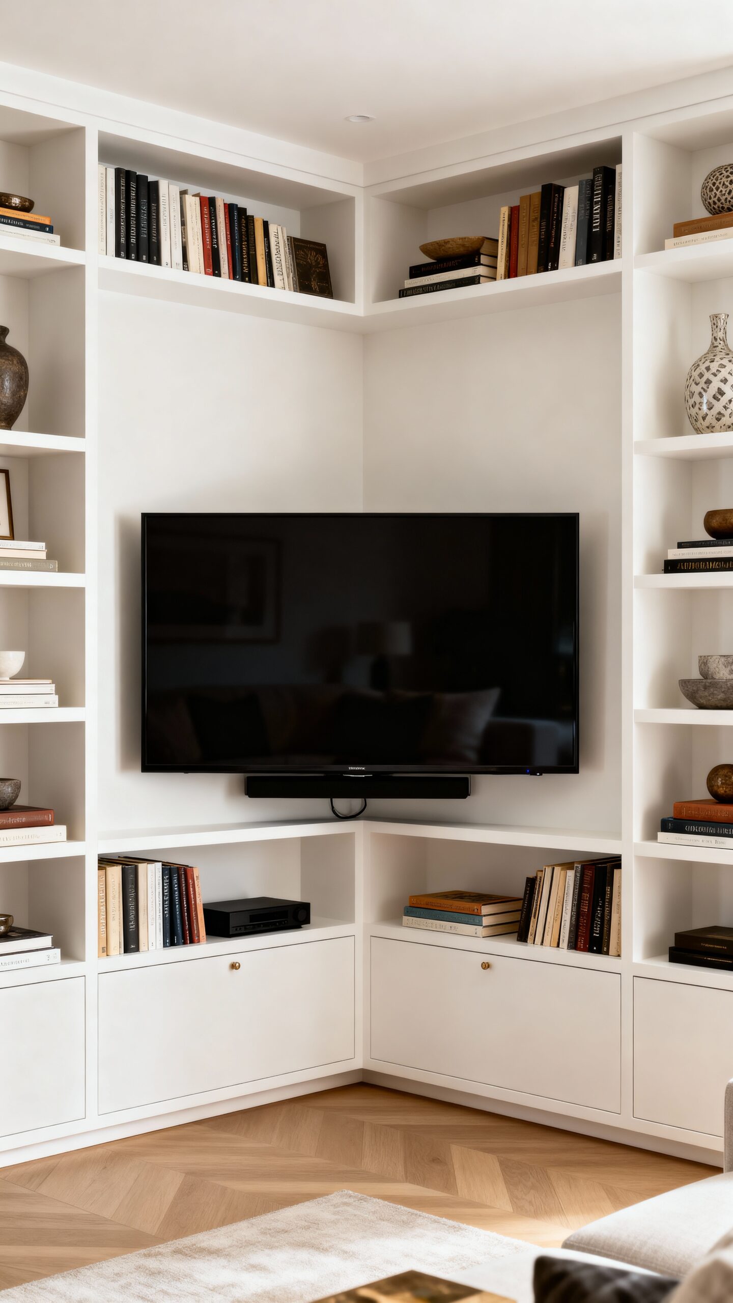 corner mounted tv versatile storage