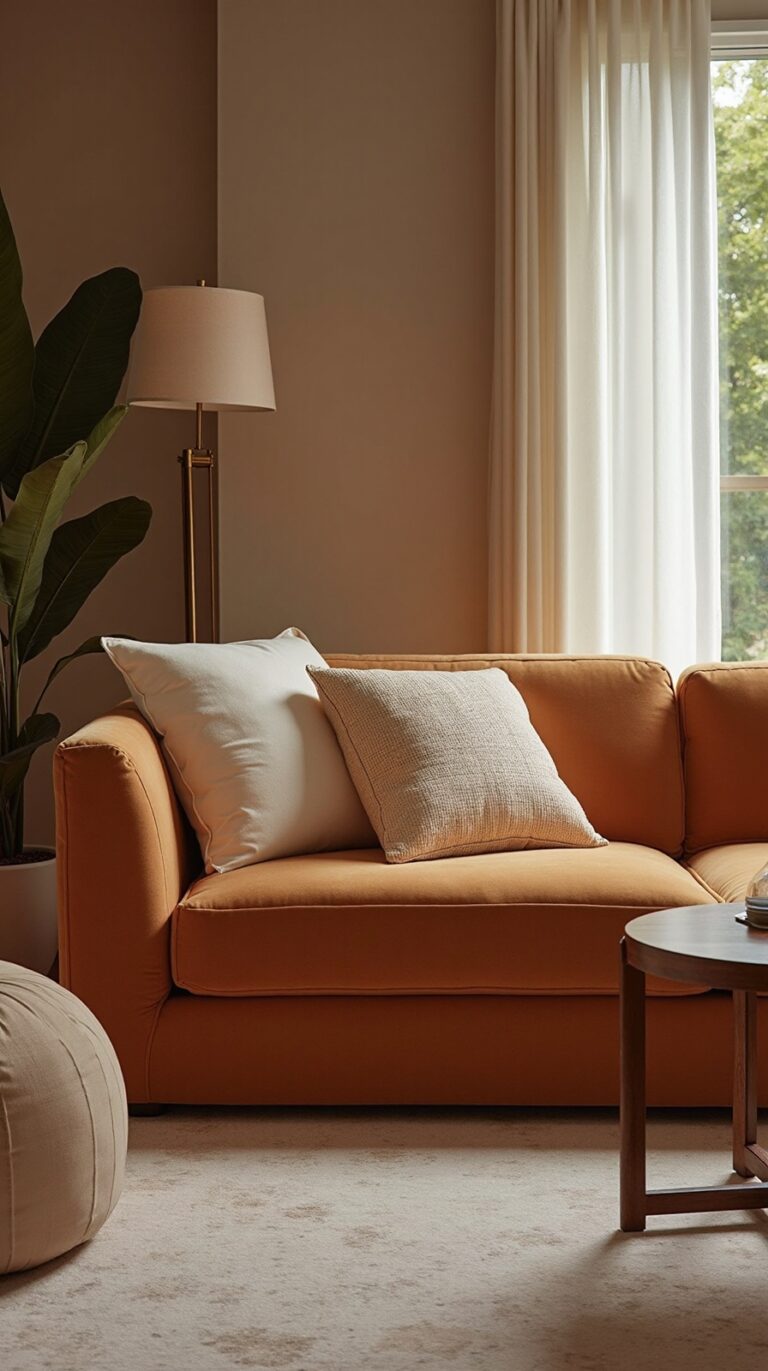 cozy caramel couch living room