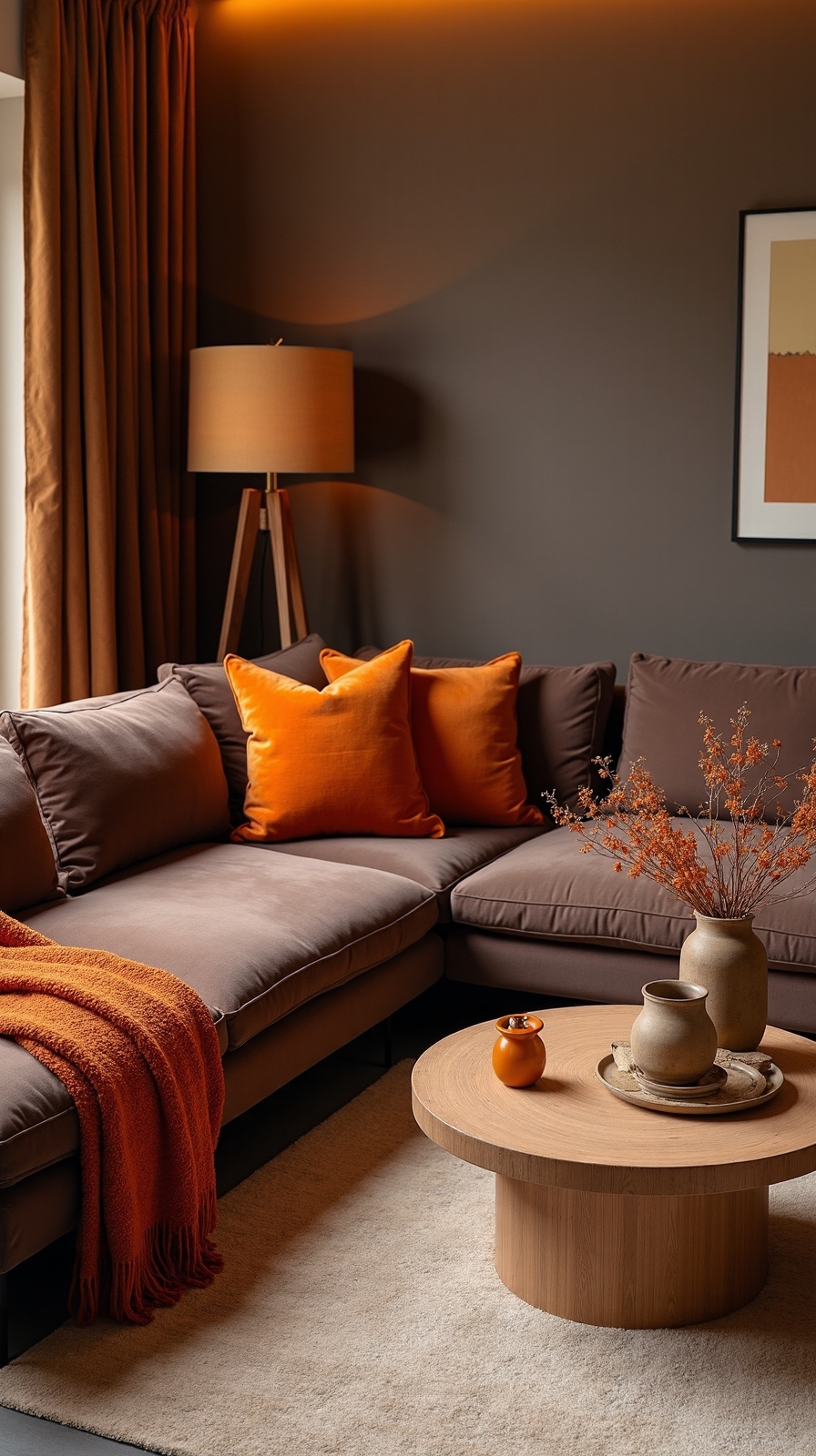 cozy chocolate brown sectional accented