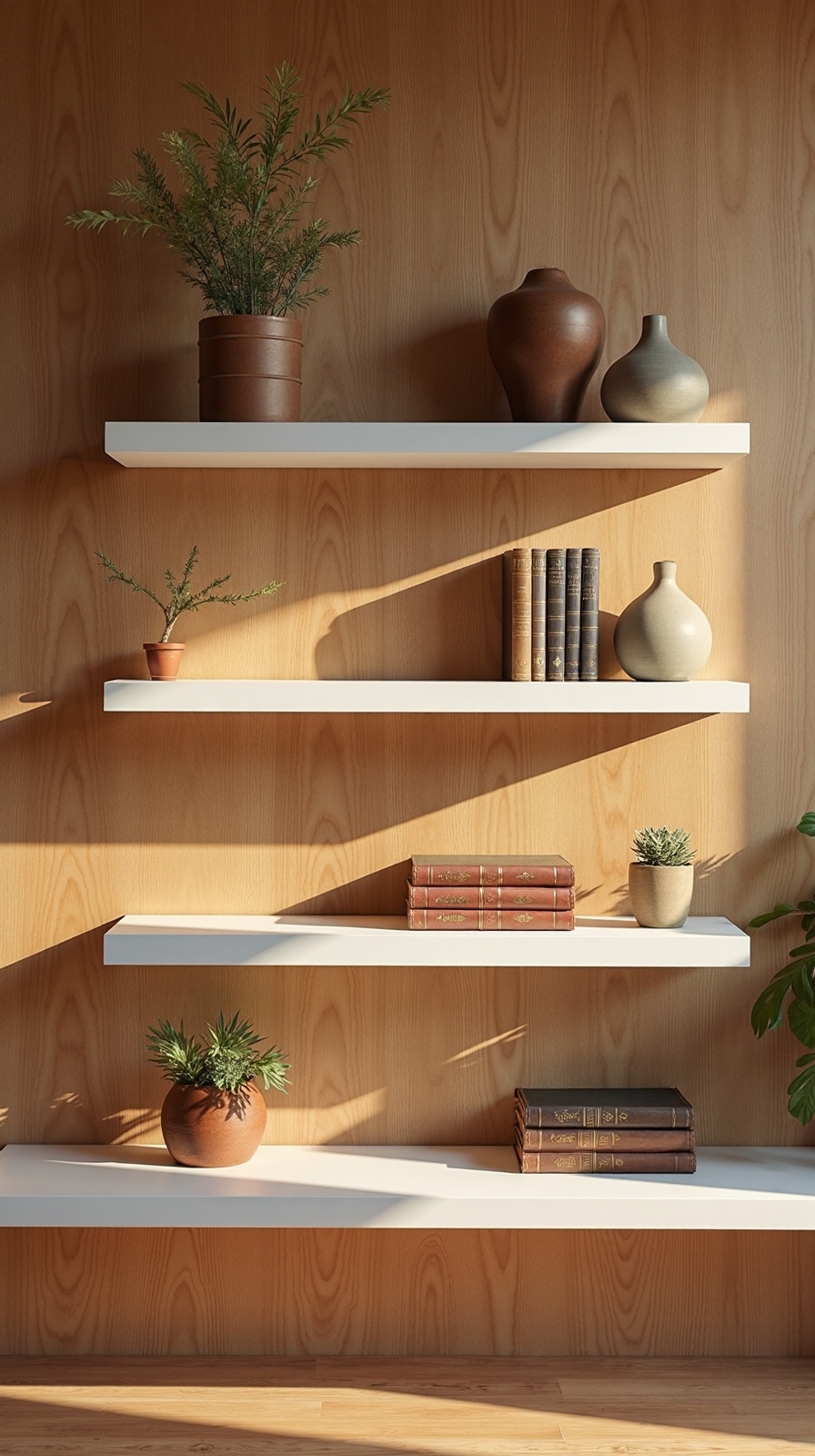 cozy decor with floating shelves