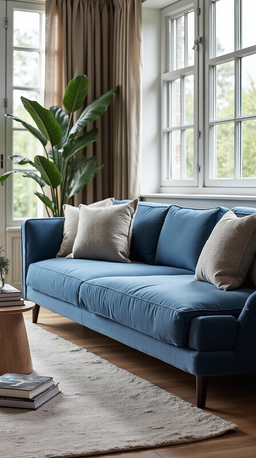 cozy denim sofa reading retreat