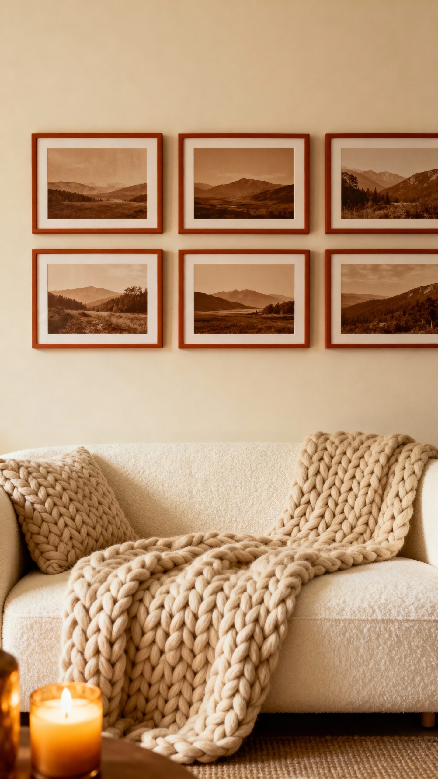 cozy earth toned photo gallery wall
