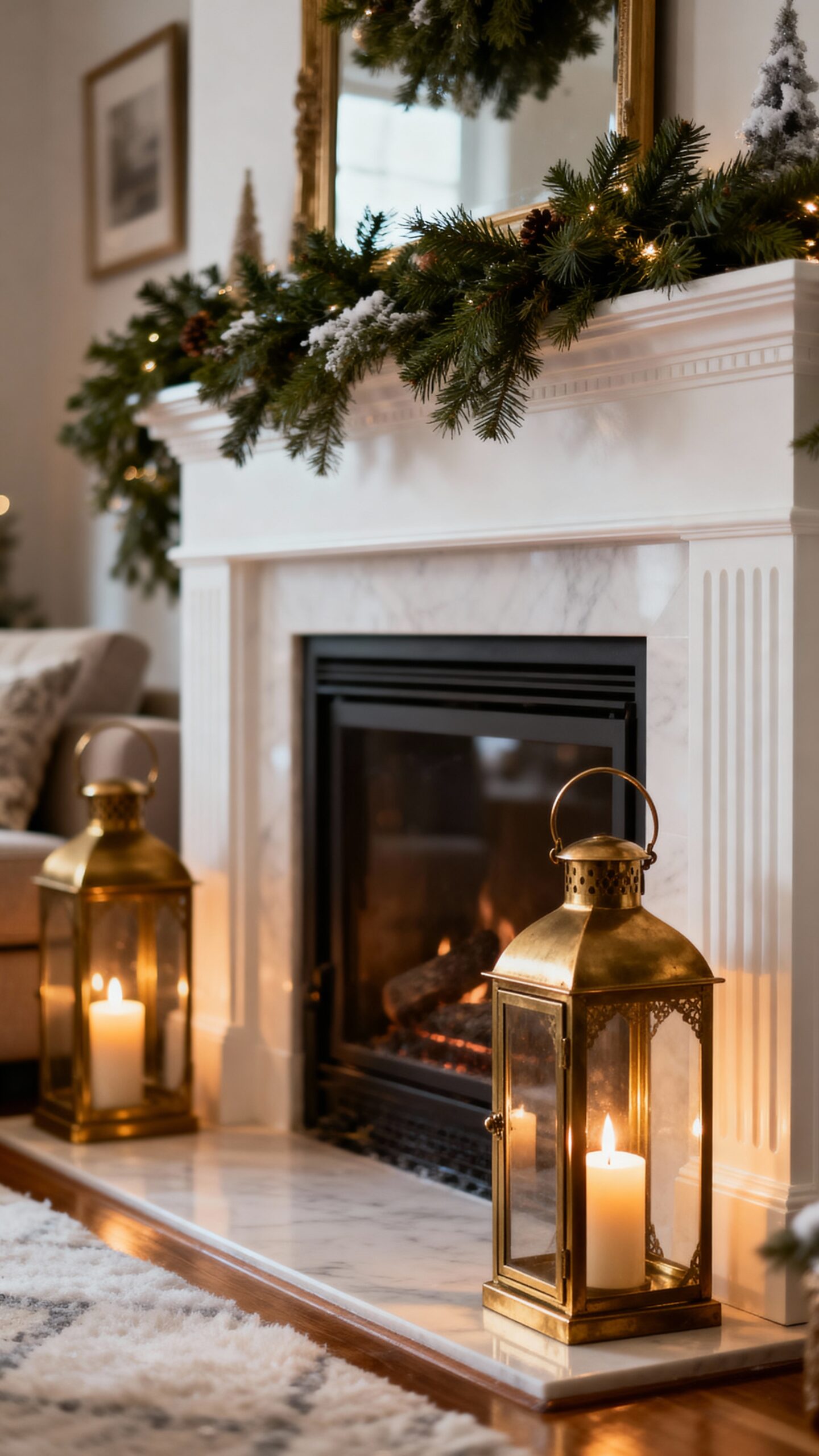 cozy elegant winter mantel display