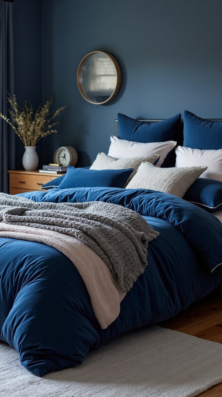 cozy indigo layered bedroom retreat