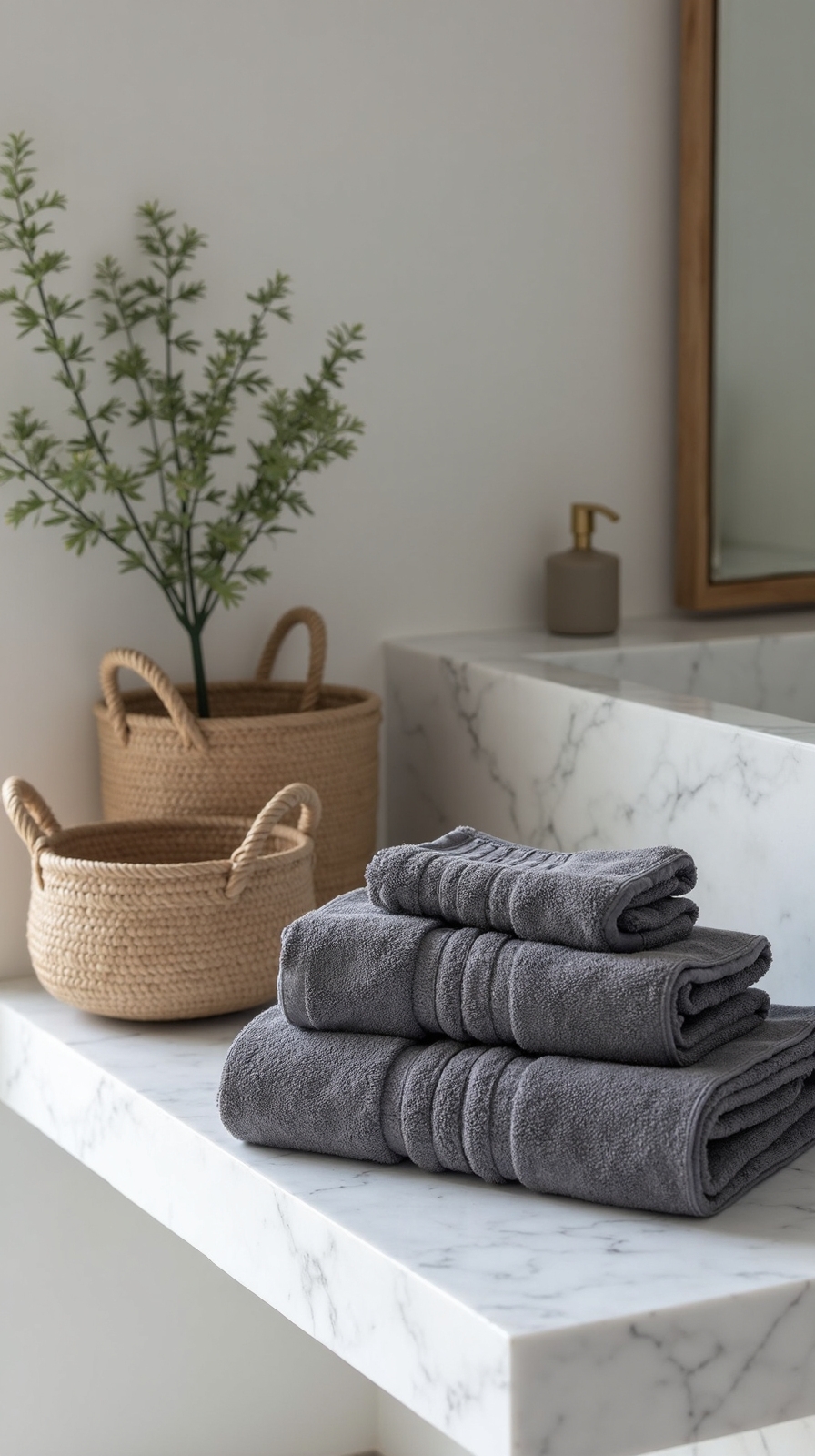 cozy layered grey bathroom textiles