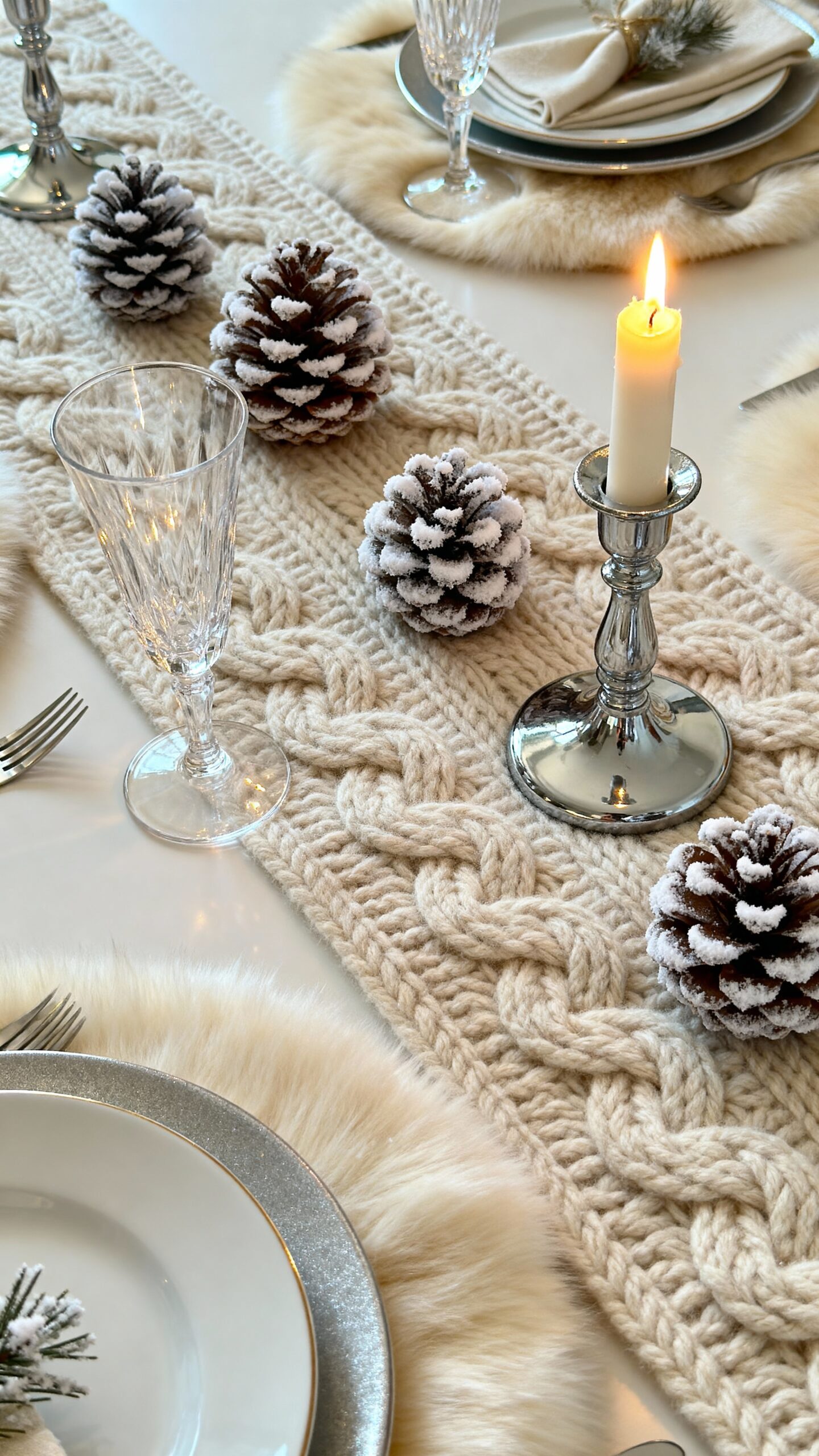 cozy layered textural winter table decor