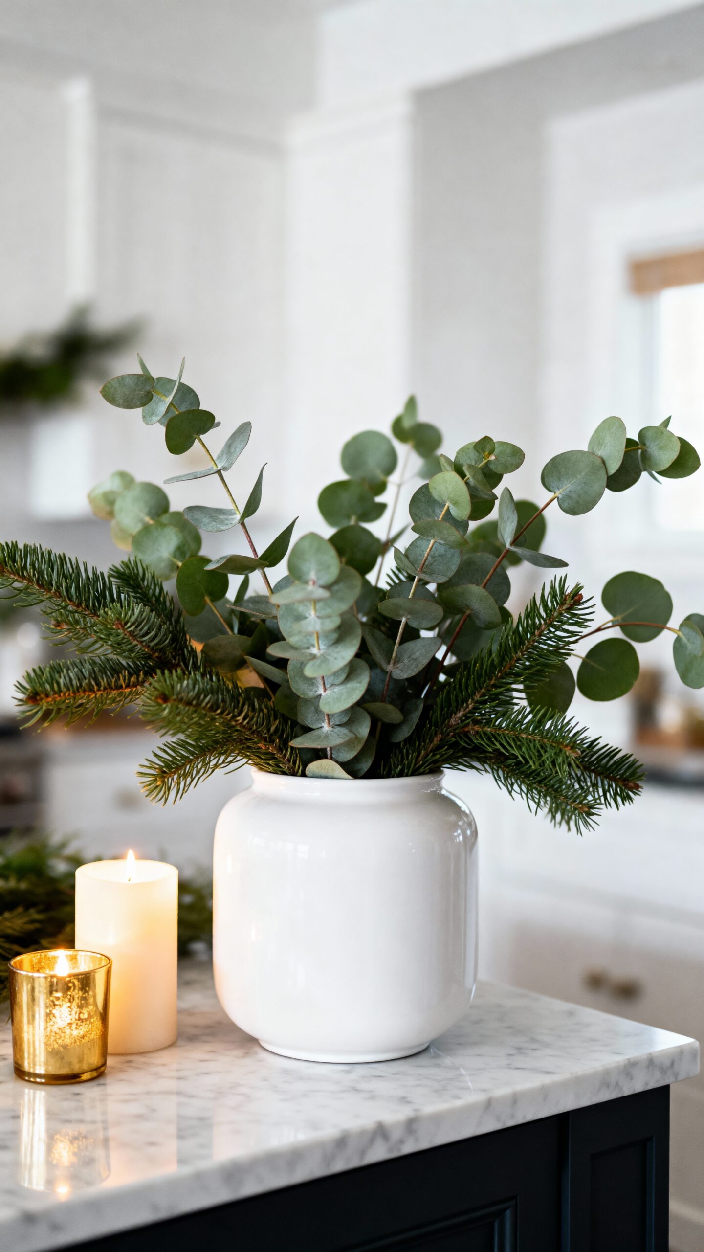 cozy natural winter greenery decor