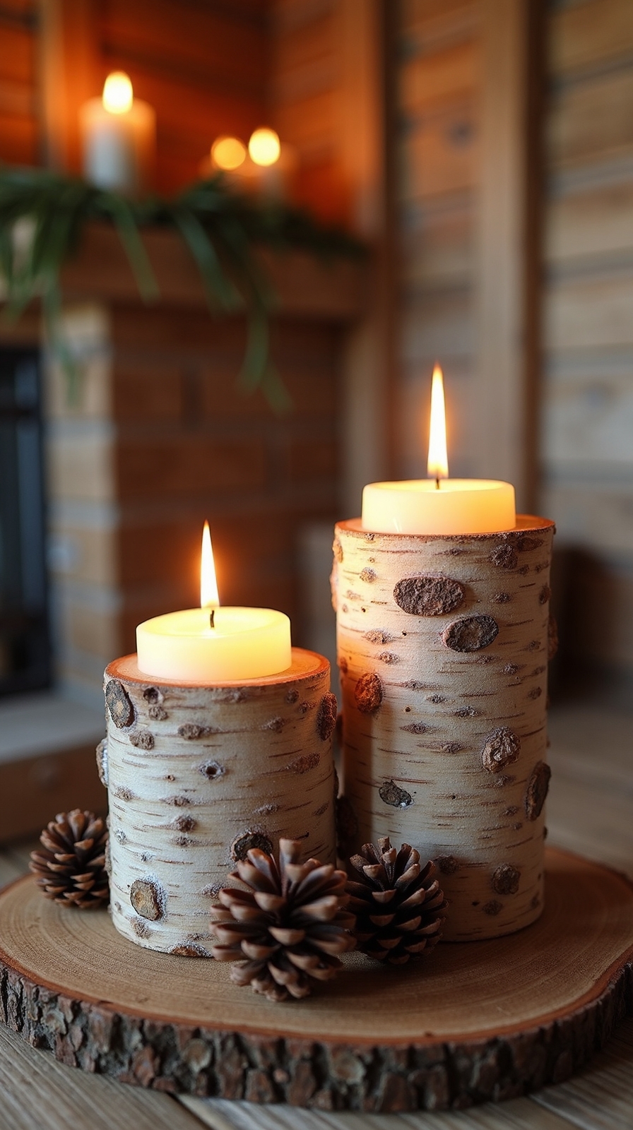 cozy natural woodland candle holders