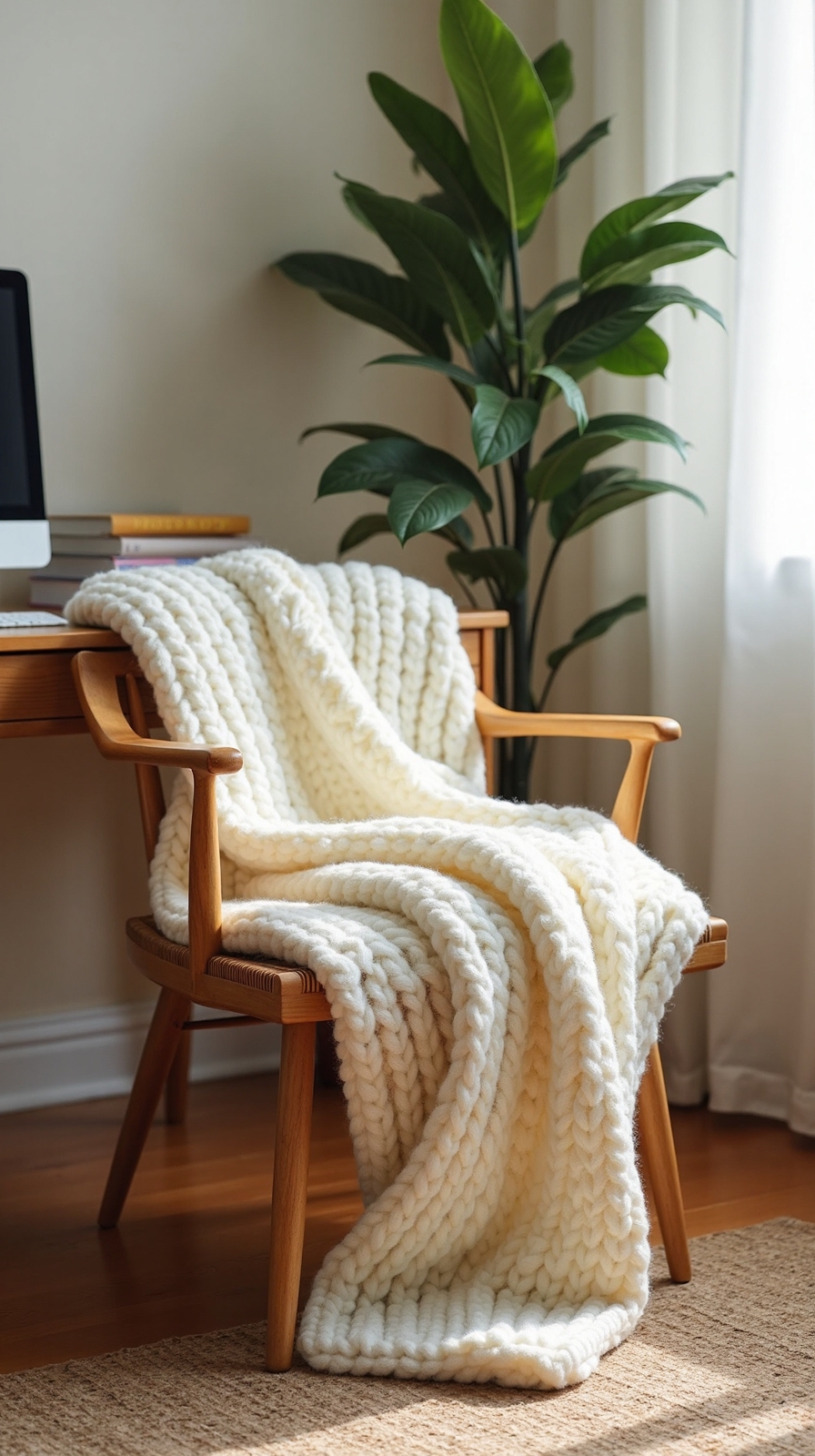 cozy office sanctuary with throw blanket