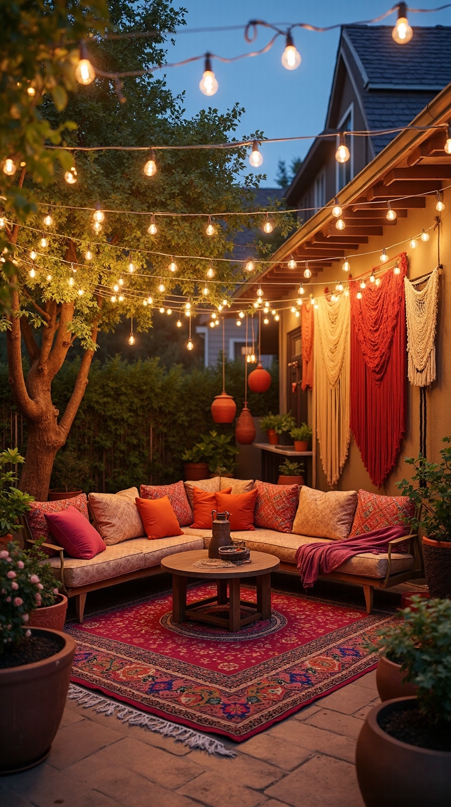 cozy outdoor ambiance with string lights