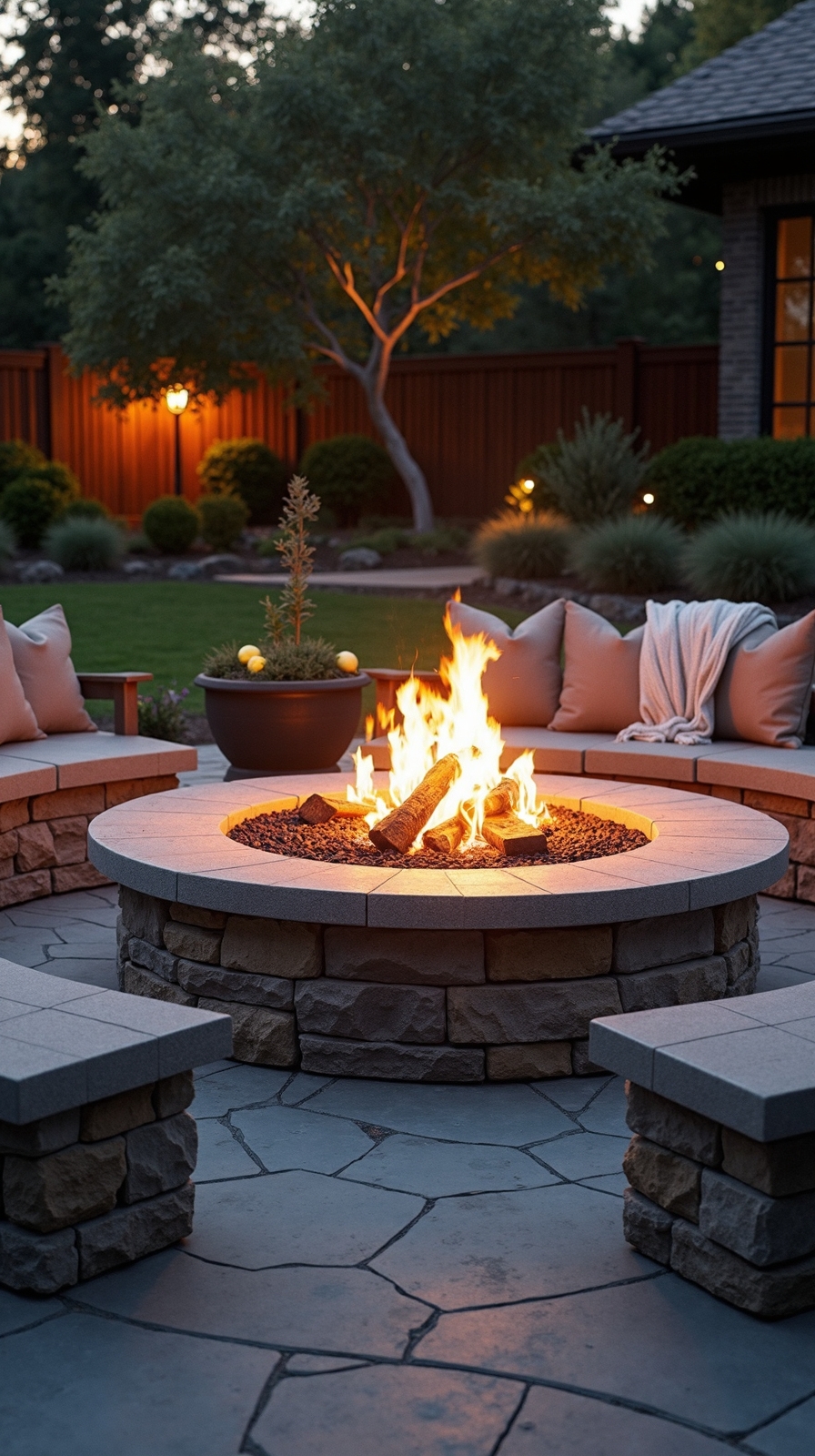 cozy outdoor fireplace seating gathering area