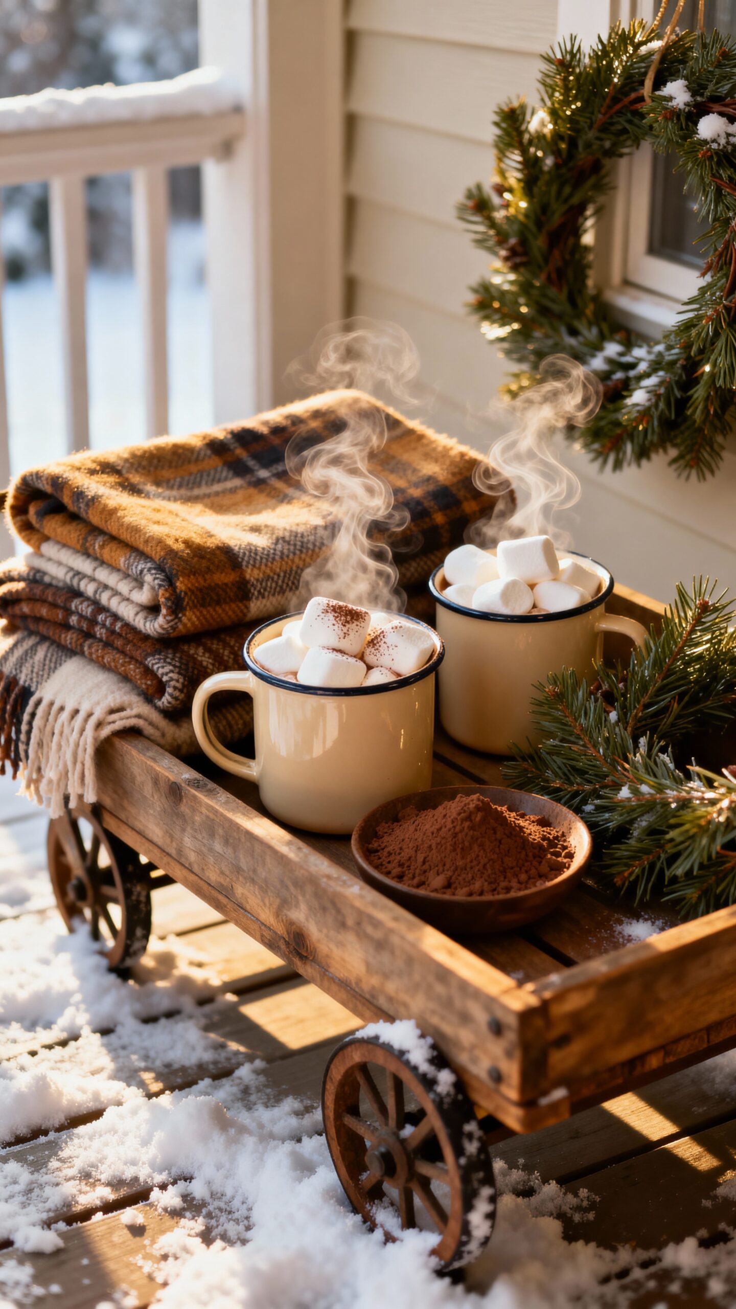 cozy outdoor winter hot cocoa station