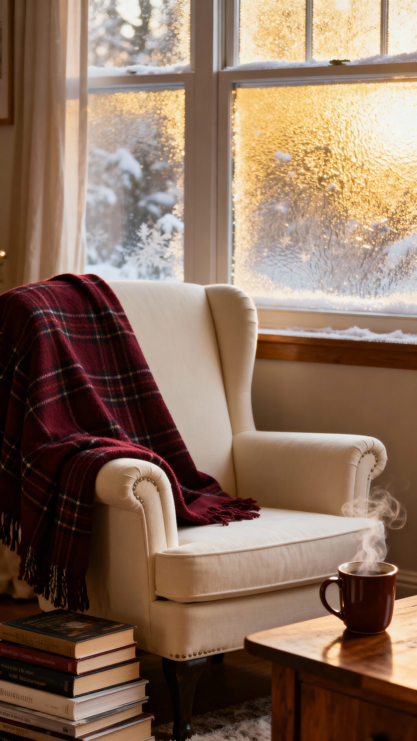 cozy plaid accented reading nook retreat