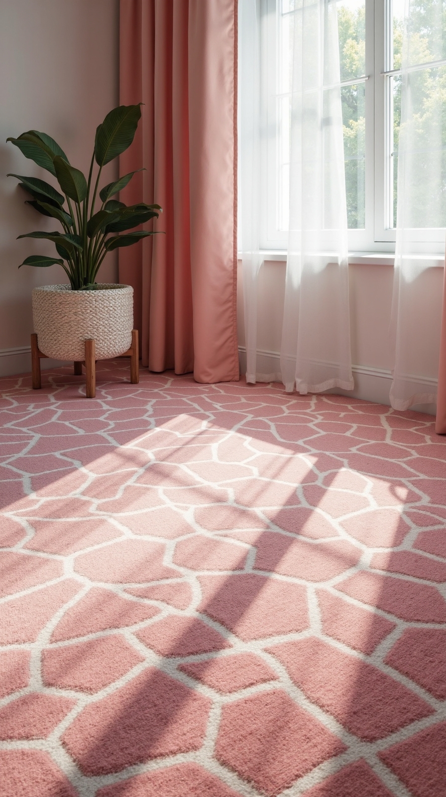 cozy plush pink geometric carpet