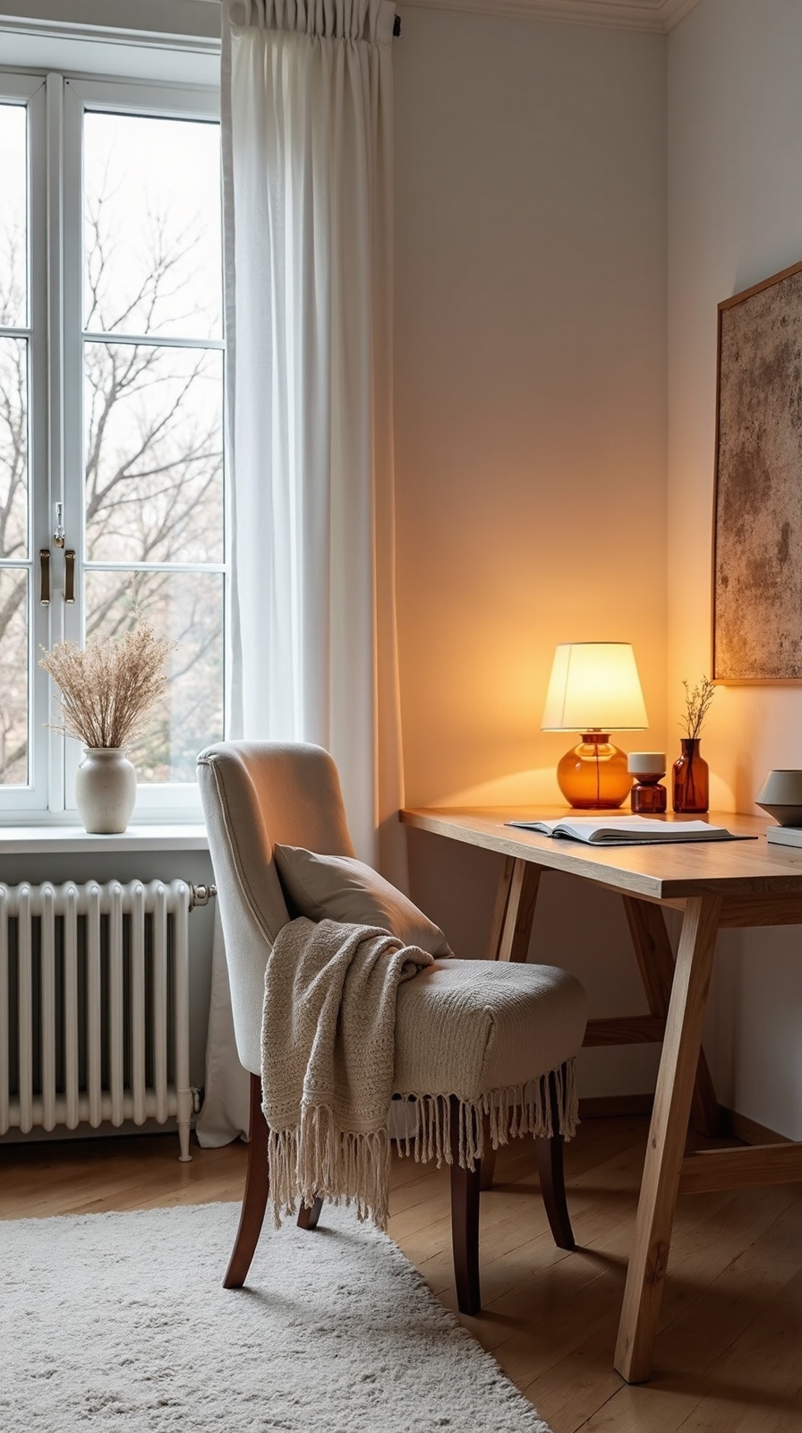 cozy productive scandinavian home office lighting